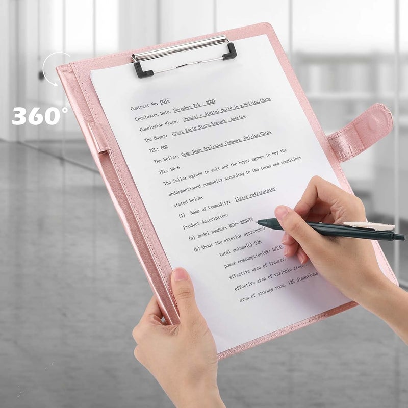 Tiankool Padfolio Portfolio Folder Binder-Faux Leather Portfolio Folder with Cover for A4 Notepad Holder, Business Portfolio for Resume, Legal Pad, Interview, Letter-Size Padfolio for Women/Men, Rose - Image 2